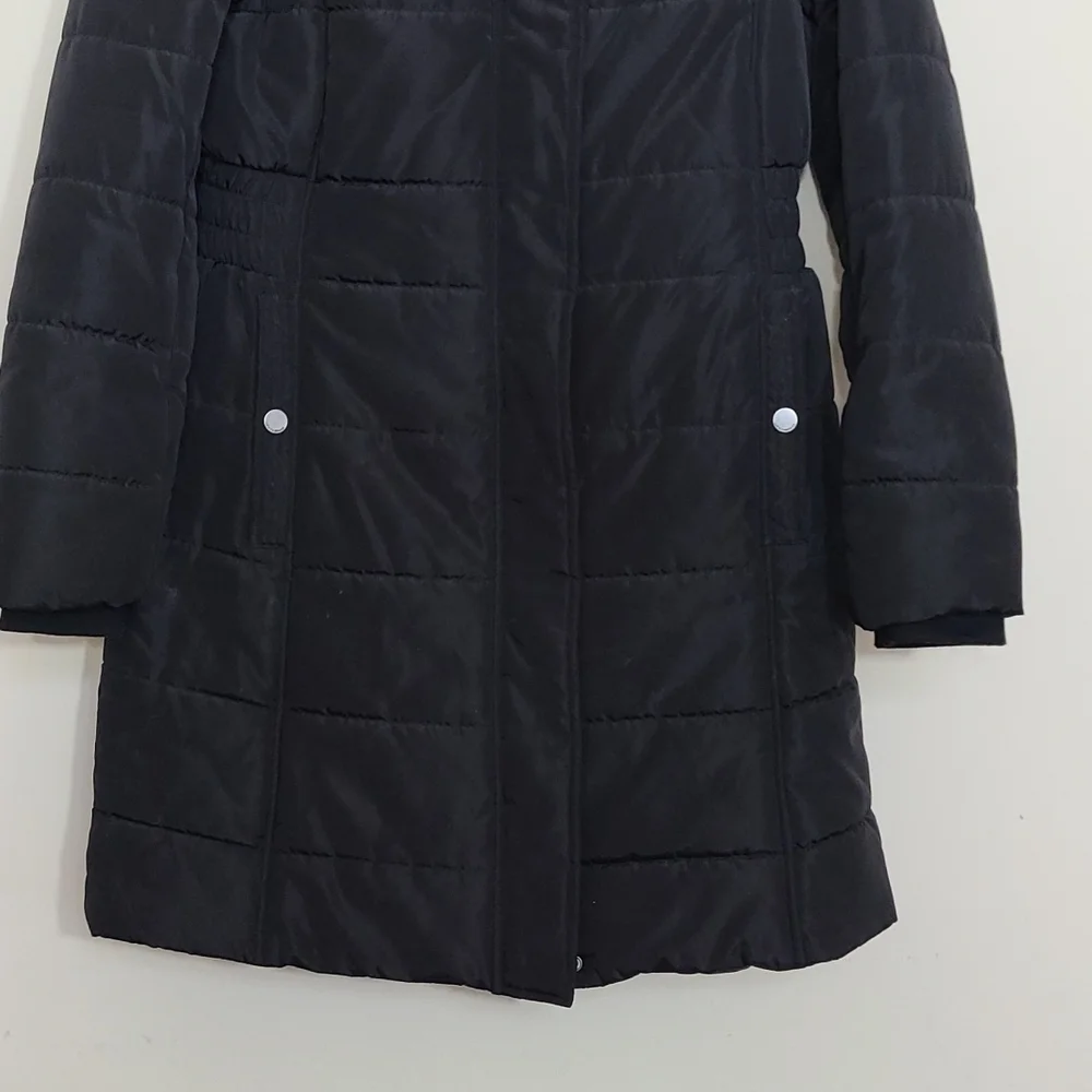 Lucky Brand Double Zip Hooded Puffer Women's Long Jacket Black Size S